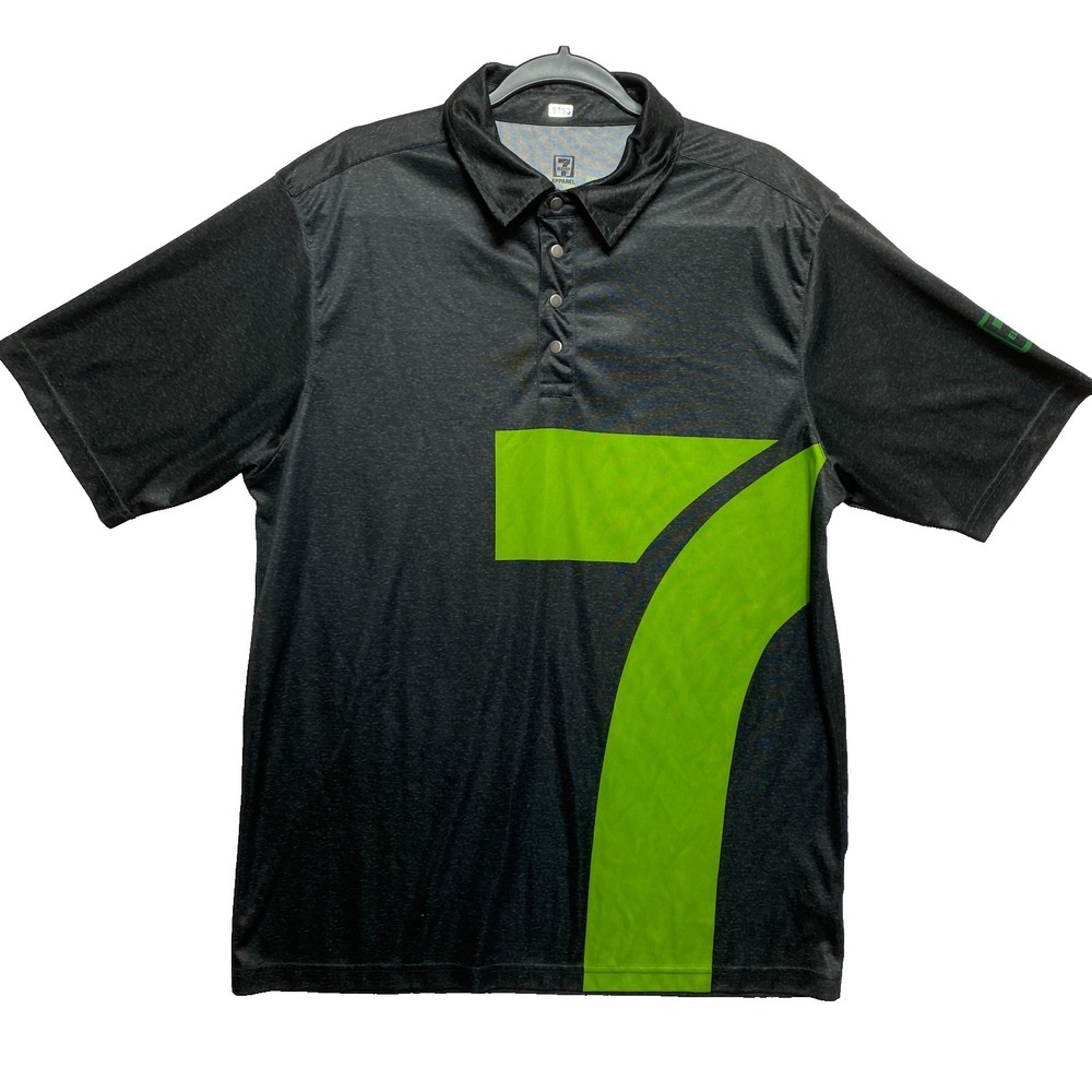 7-Eleven Polo Shirt Mens Large Black Green Short Sleeve Graphic Apparel Uniform